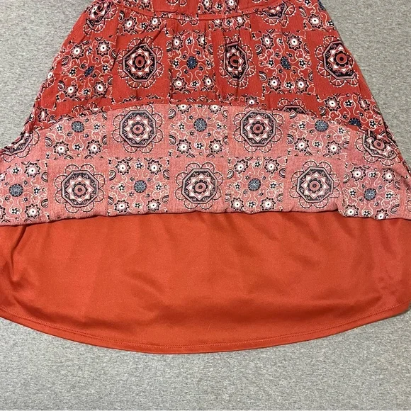 ☔️ Blue Rain Halter Dress~Juniors’ Sz 14~Red/Orange w/ Navy & White Boho Design - Picture 5 of 10